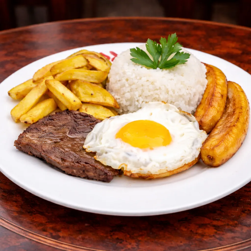 Arroz con bistec a lo Pobre