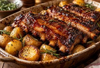 Costillas de cerdo navideñas en salsa BBQ y miel