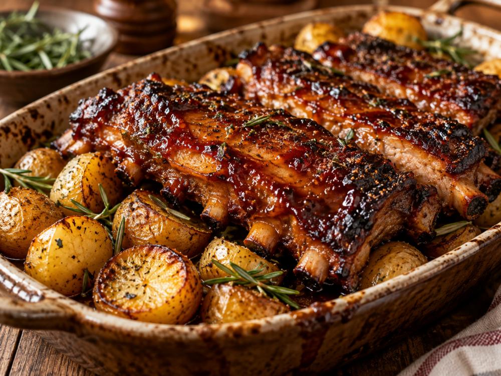Costillas de cerdo navideñas en salsa BBQ y miel