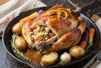 Pollo relleno al horno con papas andinas