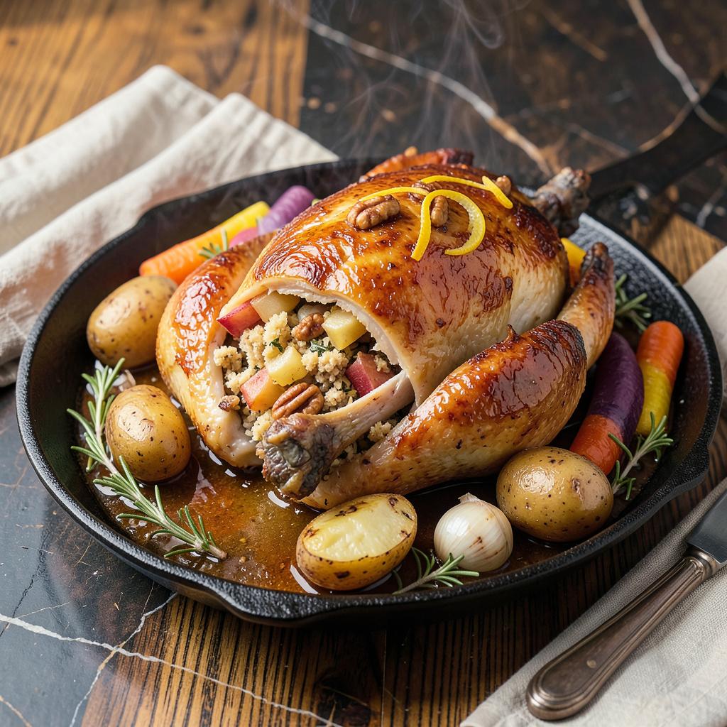 Pollo relleno al horno con papas andinas