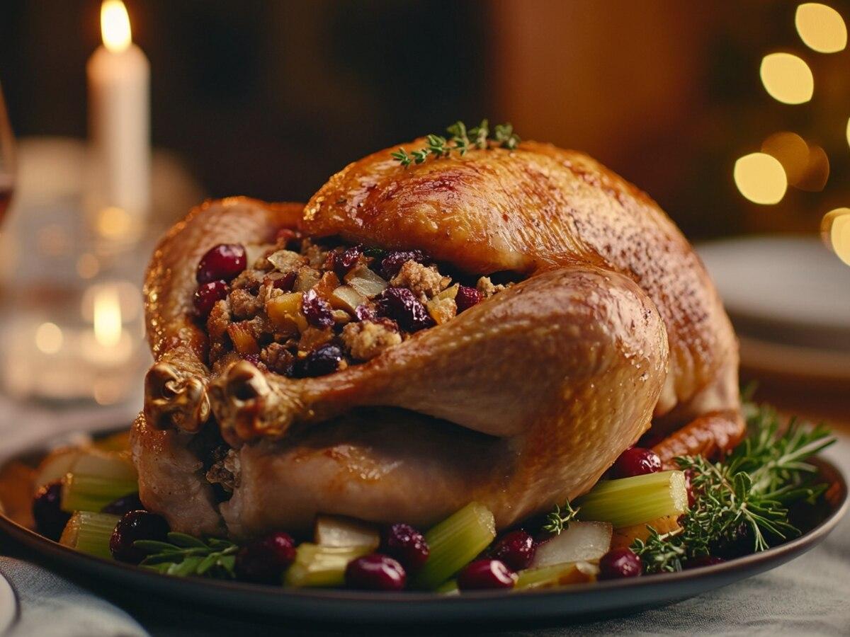 Pollo relleno navideño con frutos